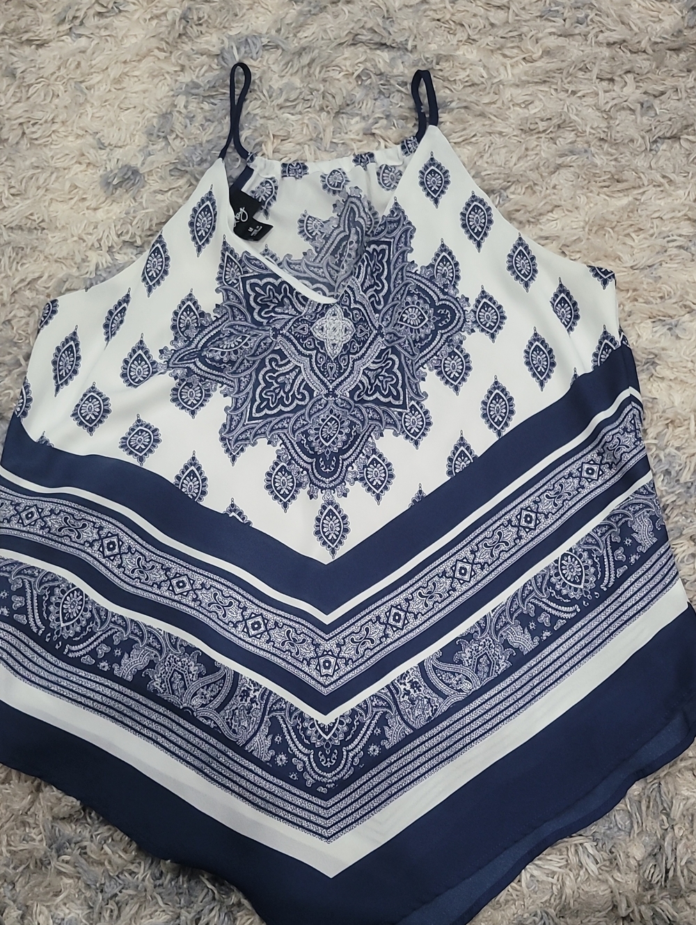 5 For $25 by & by Navy and White Paisley Handkerchief-Hem Cami